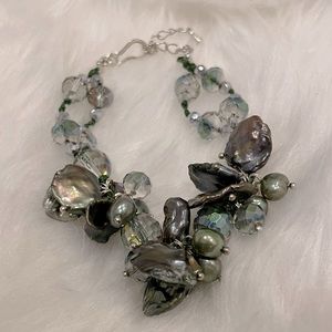 7.5 to 9” adjustable Black Pearl & bead bracelet, handmade unique one of a kind